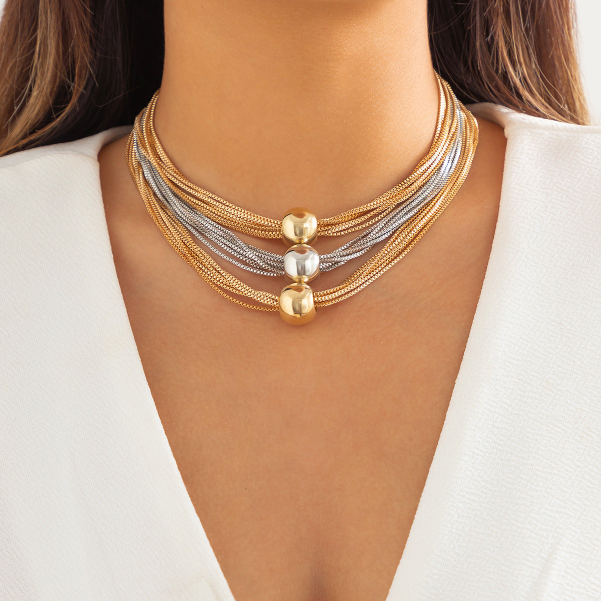 Collier choker multi-couches or géométrique – Lise