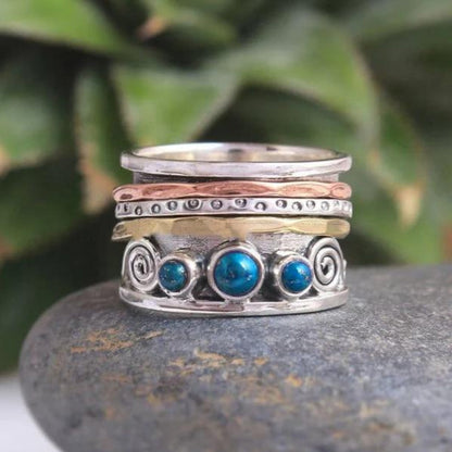 Bague argent anneaux mobiles pierres bleues – Léo