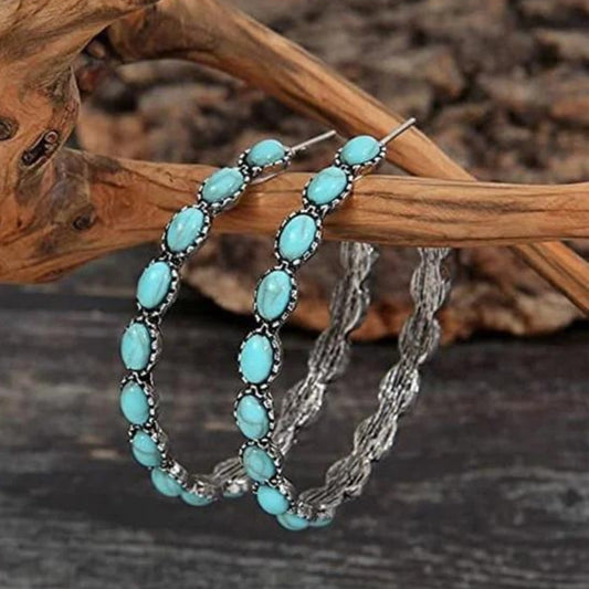 Créoles pierres turquoise ovale argent – Lila
