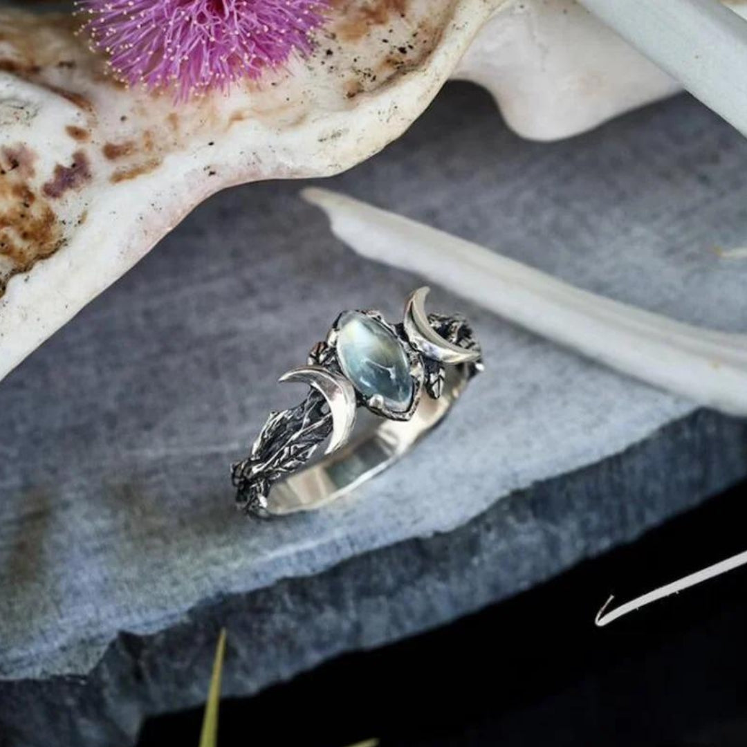 Bague argent croissants pierre marquise – Léo