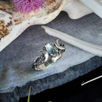 Bague argent croissants pierre marquise – Léo