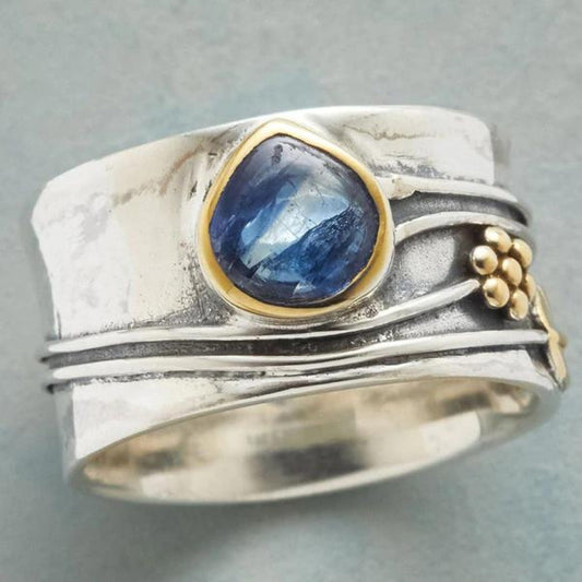 Bague goutte pierre bleue argent doré – Léo