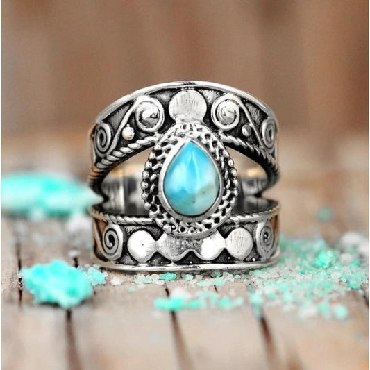 Bague ajourée argent pierre turquoise goutte – Léa