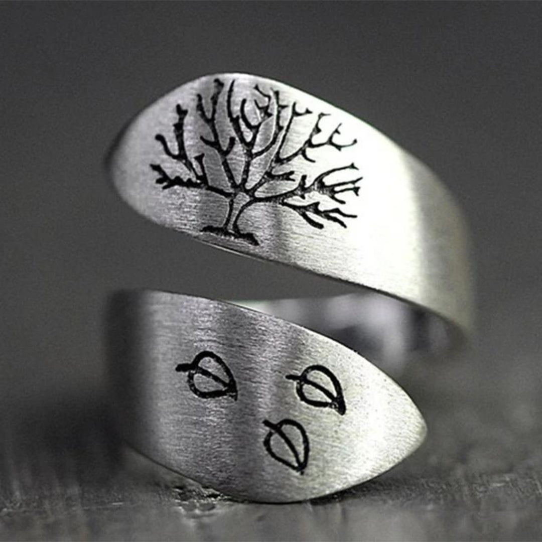 Bague ajustable argent arbre gravé – Léo