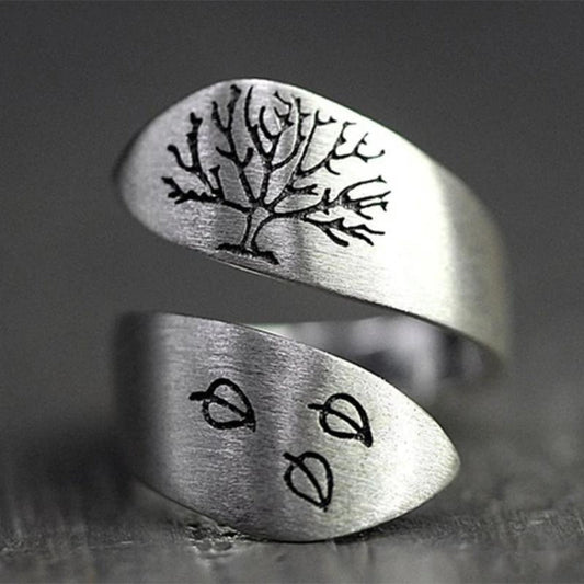 Bague ajustable argent arbre gravé – Léo