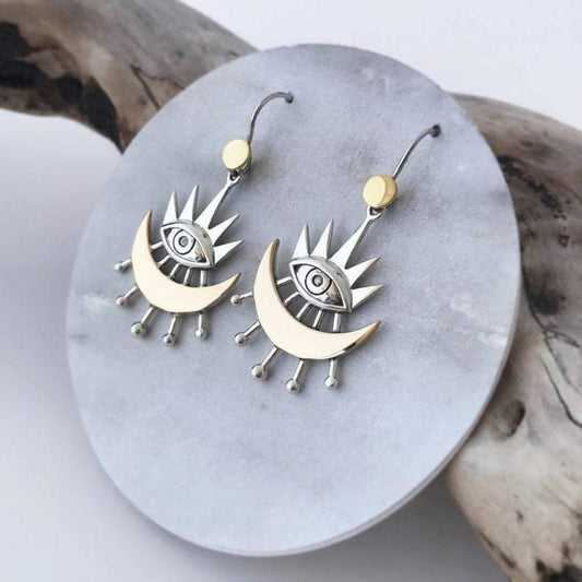 Boucles d’oreilles pendantes argent motif œil doré – Lila