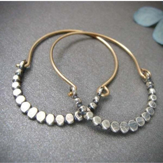 Créoles argent perles cubiques dorées – Lila