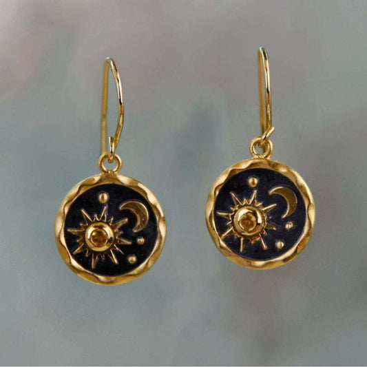 Boucles d’oreilles pendantes soleil lune Plaqué or – Lina