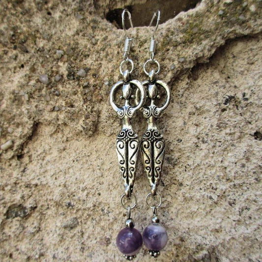 Boucles d’oreilles pendantes argent perle améthyste – Inès