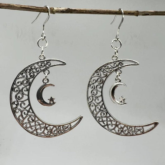 Boucles d’oreilles pendantes croissant lune argent ajouré – Lila