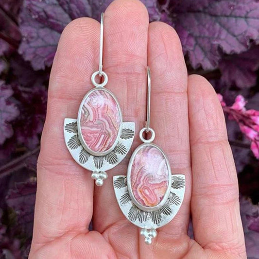 Boucles d’oreilles pendantes argent ovale acrylique rose – Lila
