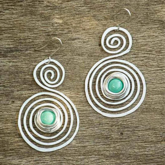 Boucles d’oreilles spirales argent pierre turquoise – Lise