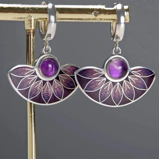 Boucles d’oreilles pendantes argent mandala violet pierre – Lila