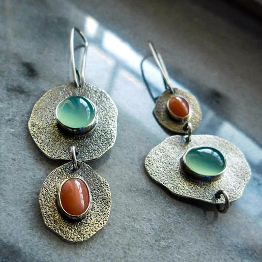 Boucles d’oreilles pendantes argent pierres bleues et orange – Lise