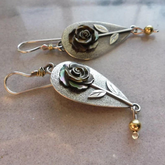 Boucles goutte bohème argent rose relief doré – Lise