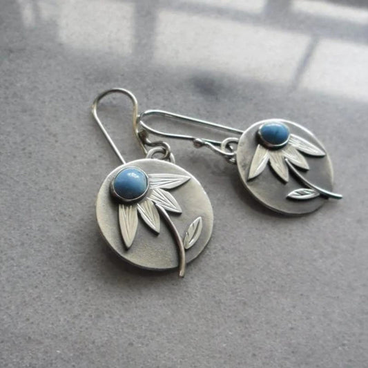 Boucles d’oreilles rondes argent floral opale – Lila