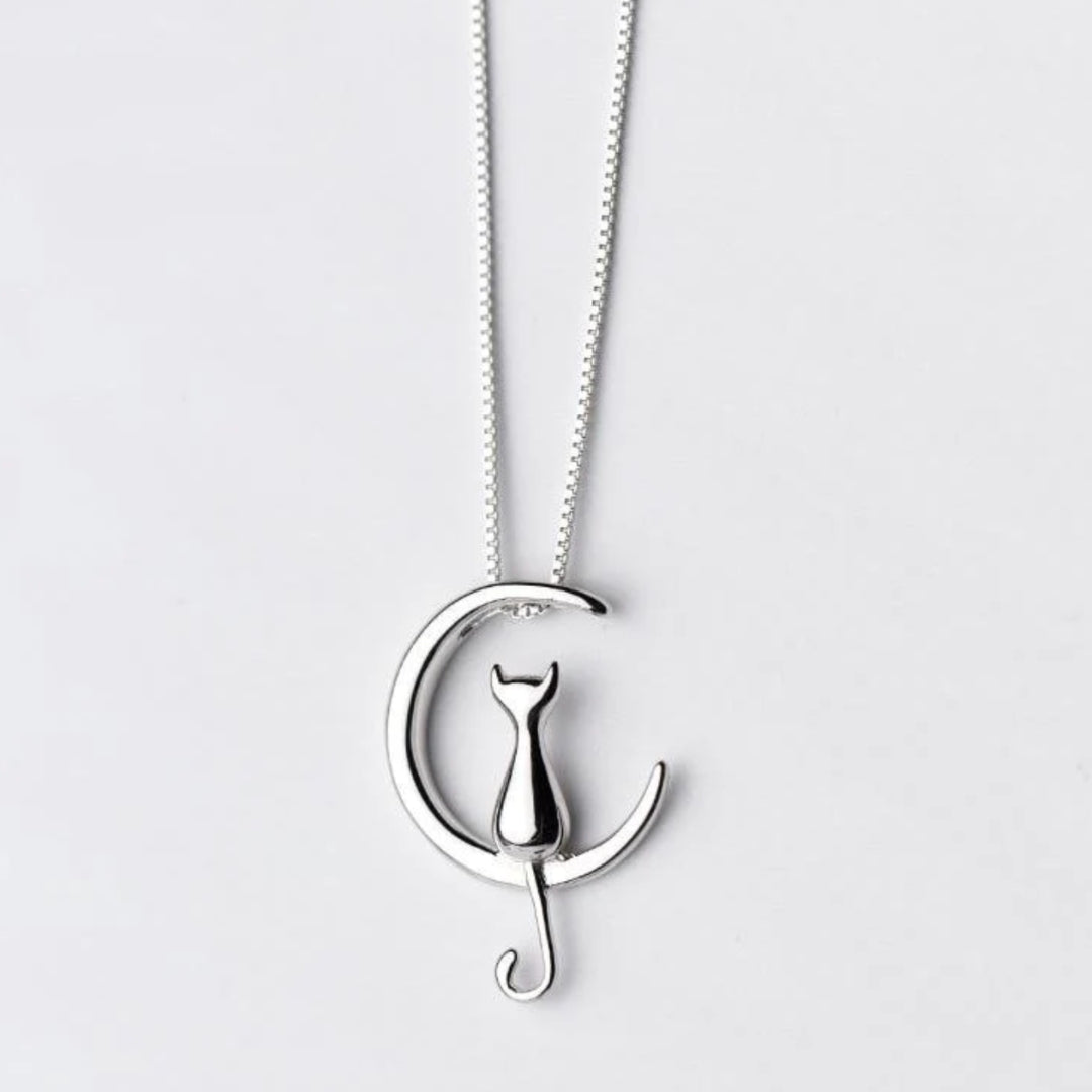 Pendentif chat croissant lune argent – Léo