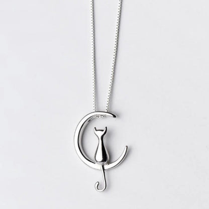 Pendentif chat croissant lune argent – Léo