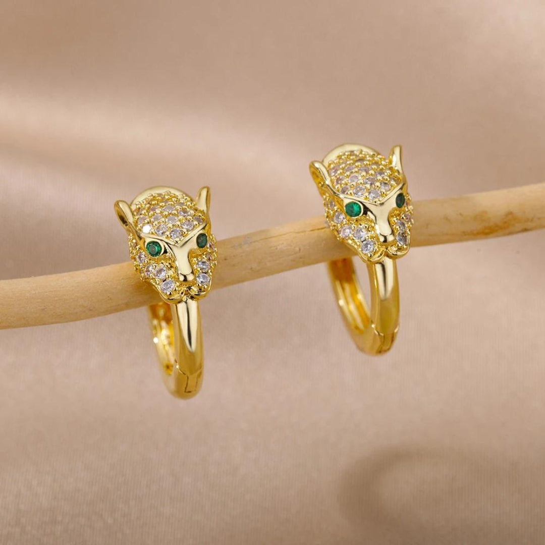 Créoles or motif léopard zircon vert – Lila