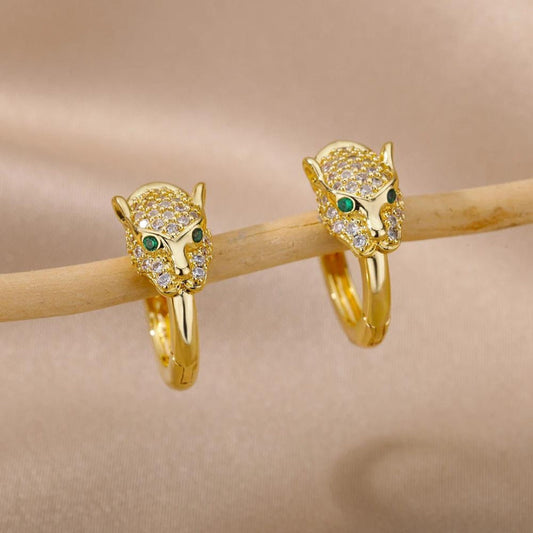 Créoles or motif léopard zircon vert – Lila