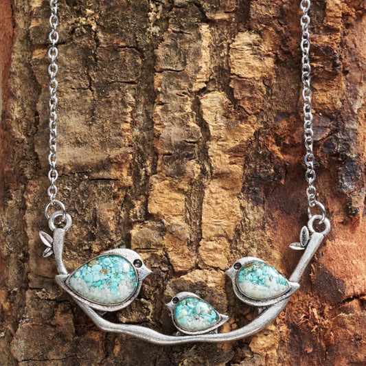Collier pendentif oiseaux argent opale turquoise – Léo