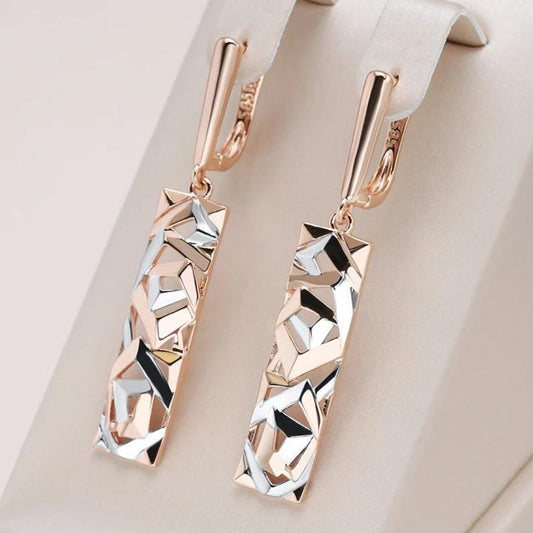 Boucles d’oreilles rectangulaires or rose et argent – Lise