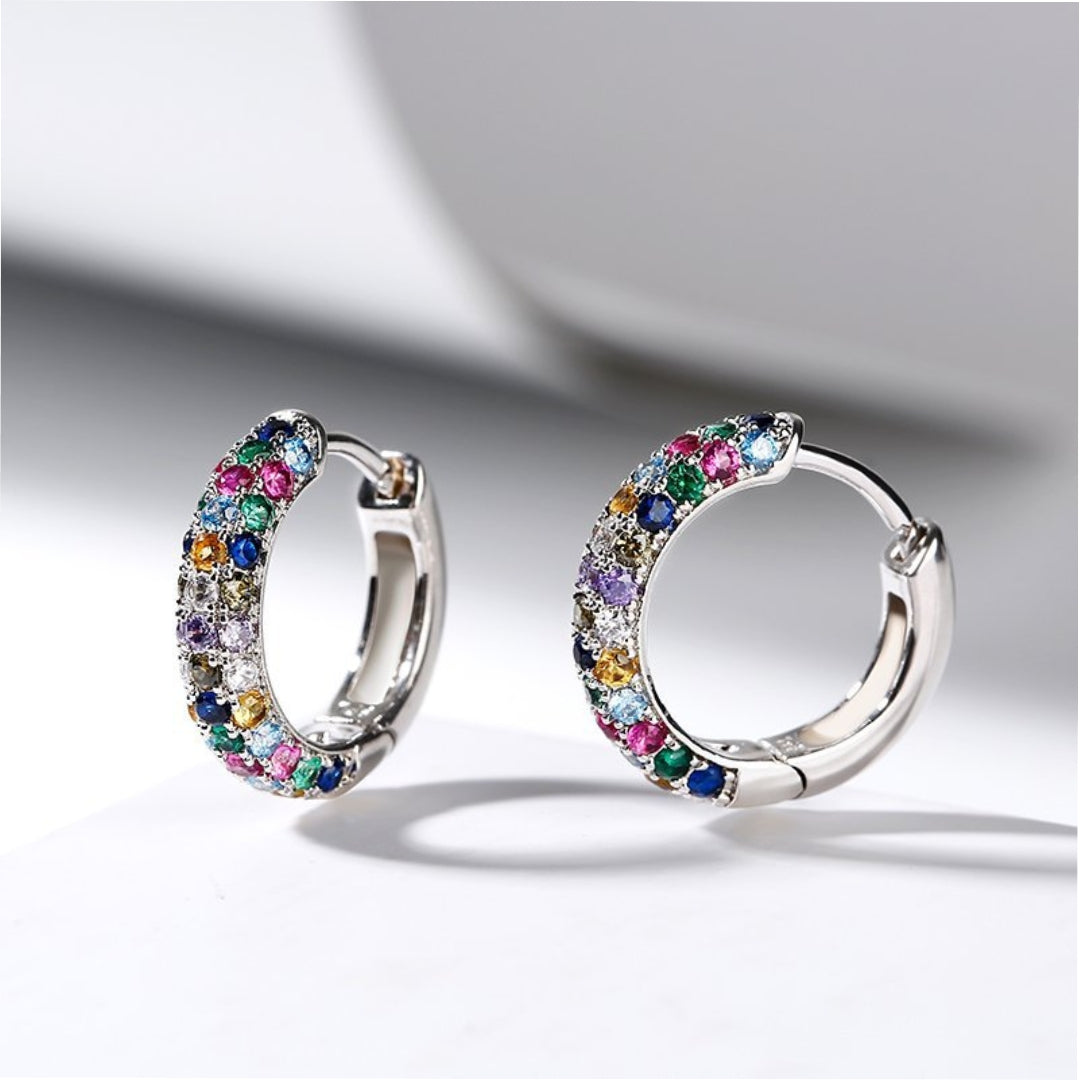 Créoles argent zirconias multicolores – Lila
