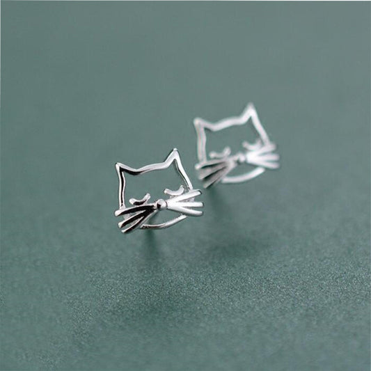 Clous d’oreilles chats stylisés argent – Léa