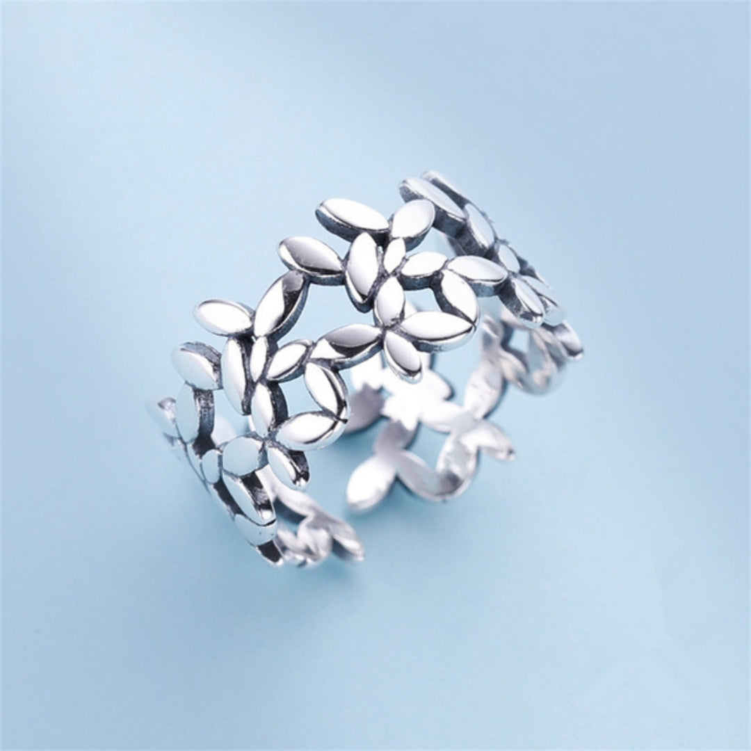 Bague ajustable feuilles argent – Léo