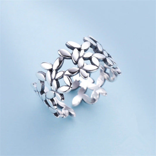 Bague ajustable feuilles argent – Léo