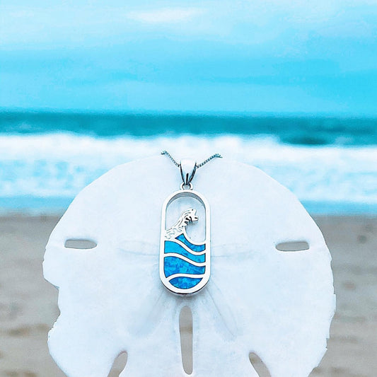 Collier pendentif vague opale bleue argent – Léo