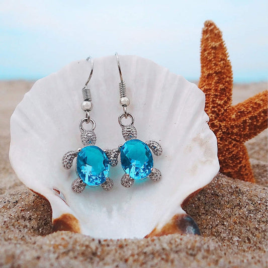 Boucles d’oreilles pendantes tortue zircon turquoise argent – Léo