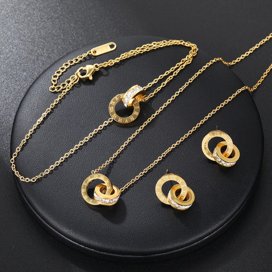 Collier et boucles d’oreilles cercles entrelacés or – Lila