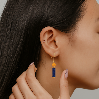Boucles d'oreilles bleus lapis lazuli plaqué or