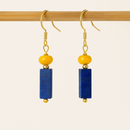 Boucles d'oreilles bleus lapis lazuli plaqué or
