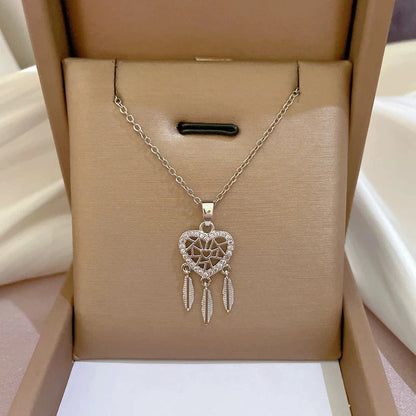 Collier pendentif cœur feuilles ajouré or zirconias – Lila