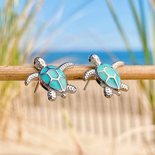 Clous d’oreilles tortue argent opale turquoise – Léo