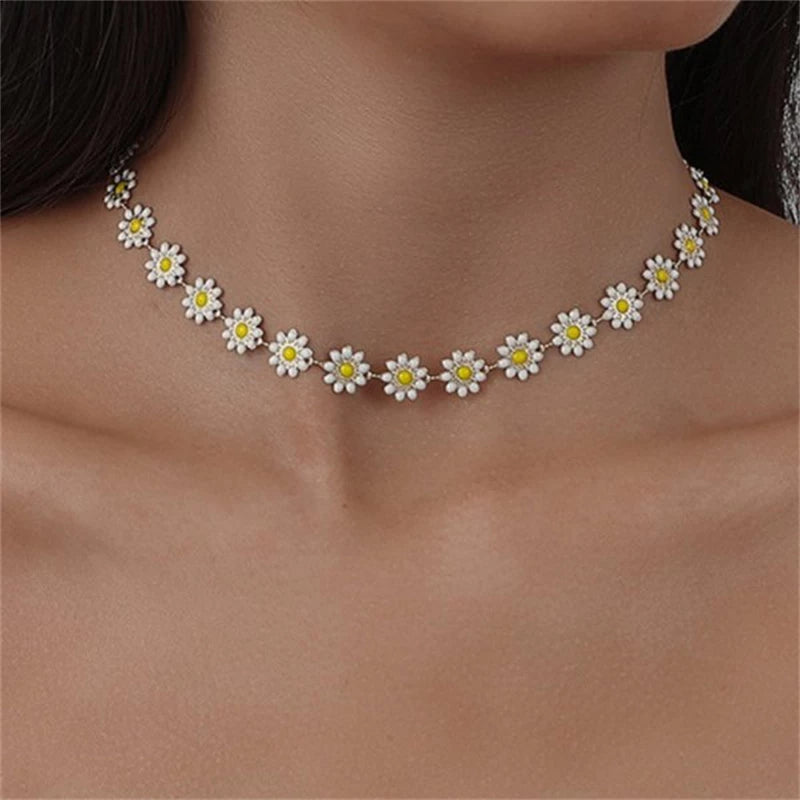 Collier ras du cou marguerites blanc jaune – Léo