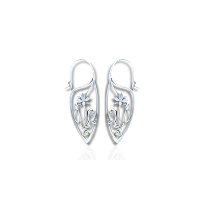 Boucles d'Oreilles Pendantes en Argenté Lotus Creux Vintage