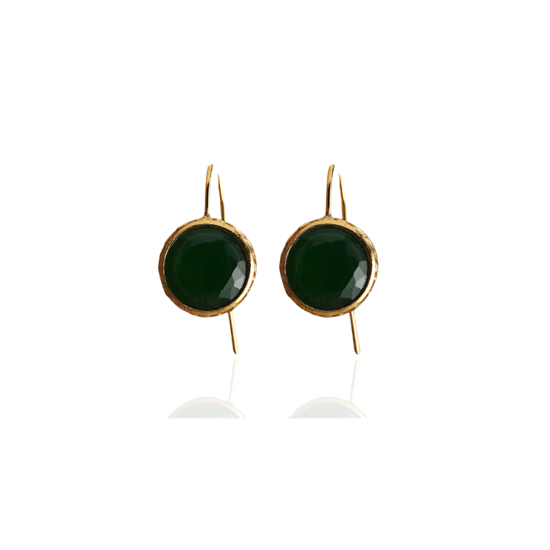 Boucles d'oreilles avec pierre précieuse verte plaqué or