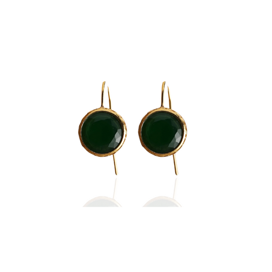 Boucles d'oreilles avec pierre précieuse verte plaqué or