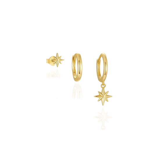 Set de Boucles d’Oreilles Pendantes Étoiles Dorées