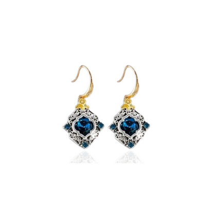 Boucles d'oreilles à Crochet en Plaqué or avec Cristaux Bleus