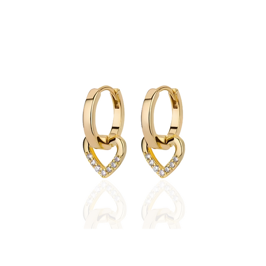 Boucles d'oreilles cœur dorées avec zircon plaqué or