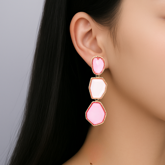 Boucles d'oreilles géométriques carrées avec pierres naturelles plaqué or