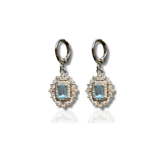 Boucles d'oreilles créoles avec cristal aquamarine plaqué argent