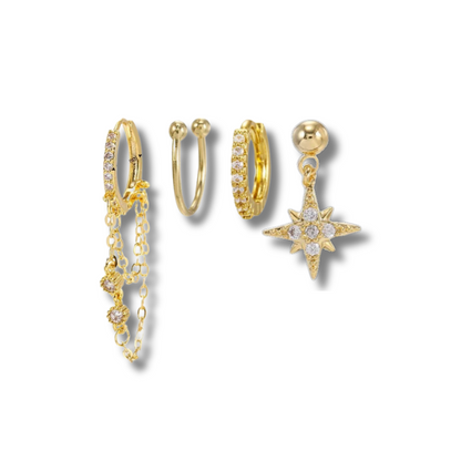 Boucles d'oreilles à créoles en or et argent avec zircon