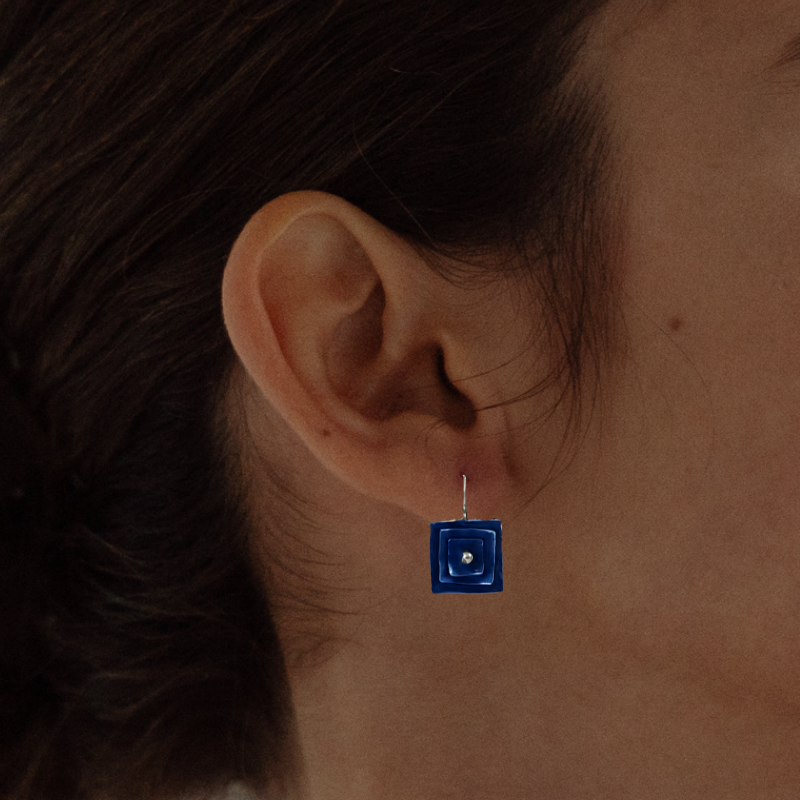 Boucles d'oreilles carrées vintage bleues plaqué or