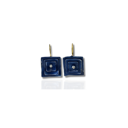 Boucles d'oreilles carrées vintage bleues plaqué or