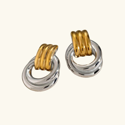Boucles d'Oreilles Superposées en Or et Argent